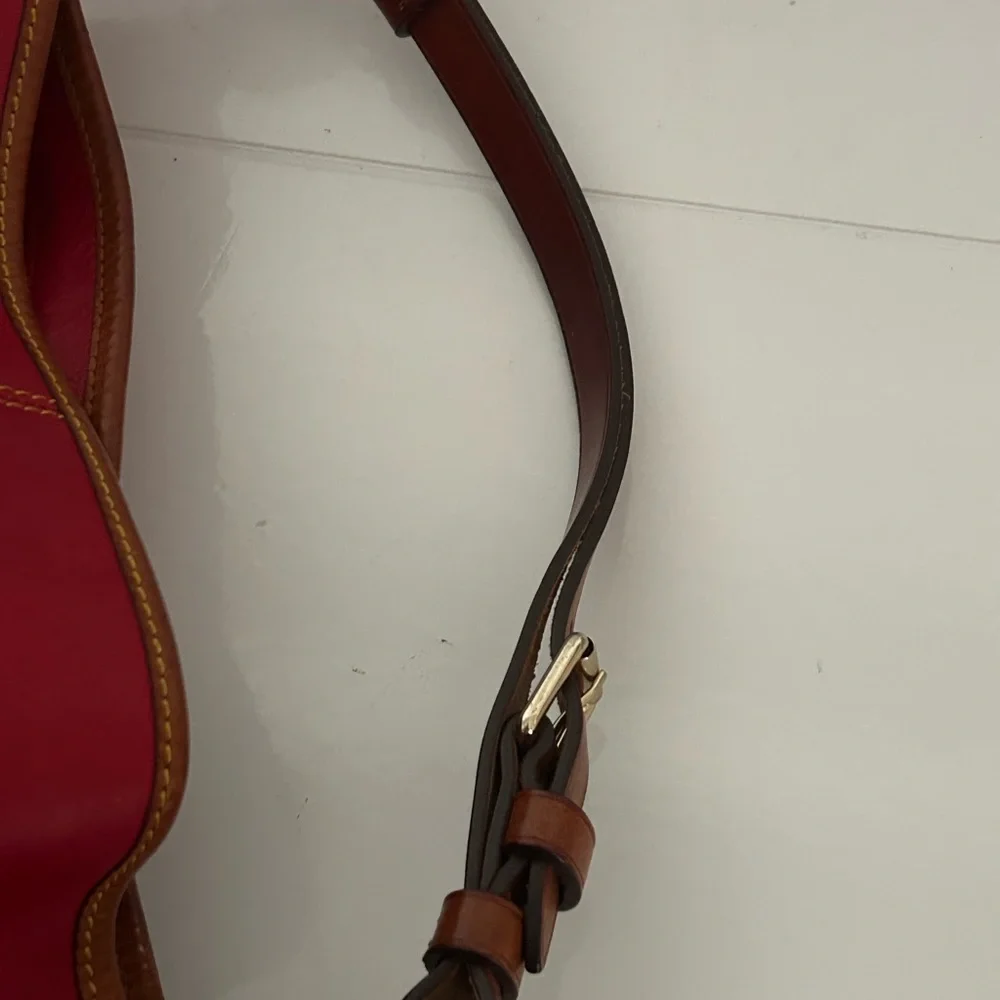 Dooney & Bourke Red Leather Hobo with Brown Trim